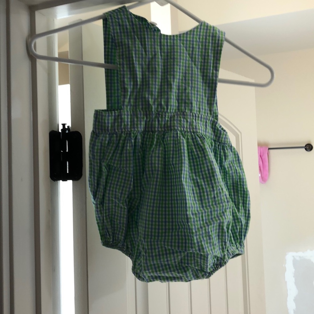 Lime Green bubble jumper. Blue/ green gingham